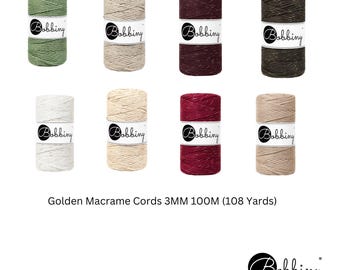 3mm Golden Macrame Cord: Soft Recycled Cotton Fiber Art Rope