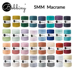 Bobbiny 5mm - Single Twist - Macrame, Crochet, Weaving Cord 100m/108yds Soft Recycled Cotton Fiber Art Rope