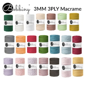 Bobbiny 3mm Macrame Cord: 3-Ply Supersoft Recycled Cotton Rope (108 Yards)