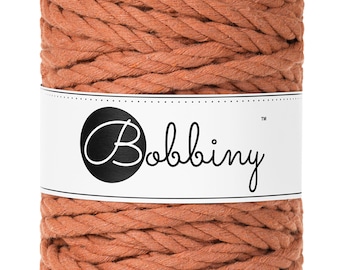 Bobbiny Terracotta Premium Macrame cord 9mm, 32 yards (30 meters) - 3ply orange twist macrame cord, certified recycled macrame cord