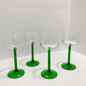 Vintage Set of Four Luminarc Green Stem Cordial Glasses