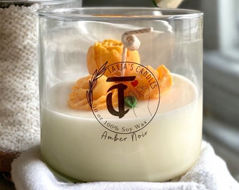 Hand-Poured Soy Wax Candle with Yellow Floral Embeds perfect Mother’s Day, Birthday, Wedding, Anniversary gift for Her, Mom, Grandma