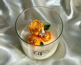 Hand Poured Soy Wax Candle with Yellow Floral Embeds perfect Mother’s Day, Birthday, Wedding, Anniversary gift for Her, Mom, Grandma