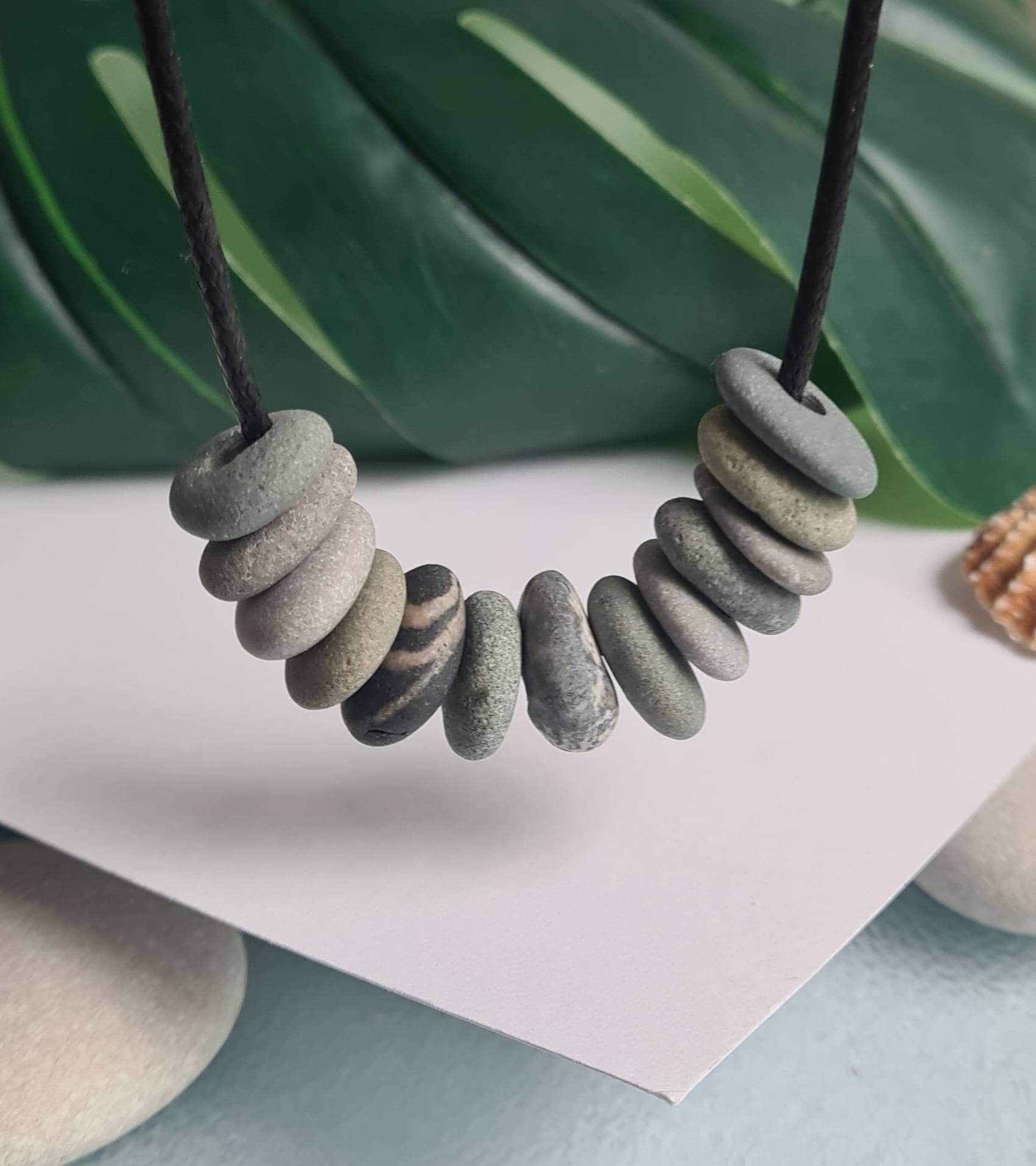 Simple Beach Stone Necklace on Cord