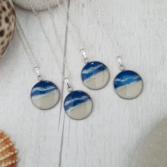 Beach Sand and Ocean Resin Necklace Handmade Coastal Jewelry