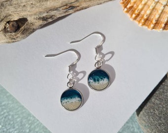 Real sand beach earrings, beach earrings, ocean resin earrings, ocean earrings, holiday earrings, beach lover gift, gift for her,resin waves