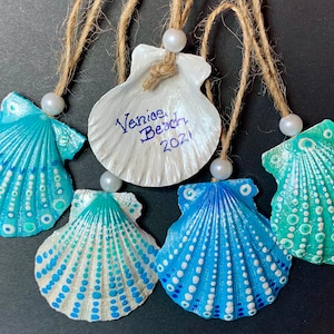 Hand Painted Scallop Seashell Christmas Ornaments, FREE SHIPPING & PERSONALIZATION, Dot Mandala, Coastal, Nautical, Beach, Wedding, Gift