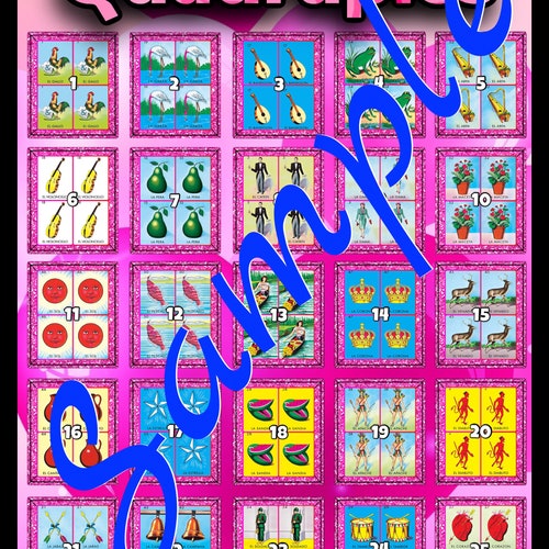 Full Loteria Cards on a Board for Game 20 Numbers - Etsy