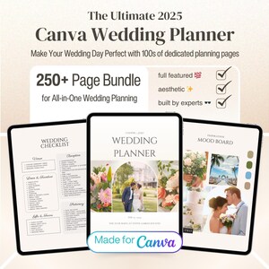 Ultieme Canva-weddingplanner met 250+ pagina&#39;s, sjabloonbundel, bruiloftplanner, trouwplan, huwelijksplanningsboek Checklist bruiloftplanning