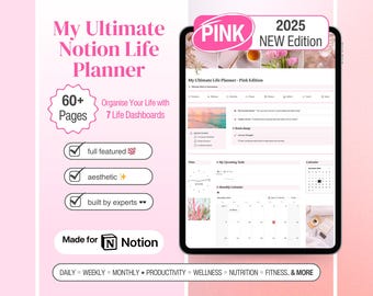 2025 Ultimate Notion Life Planner, All-in-One Notion Dashboard, Notion Student Planner, ADHD-Friendly That Girl Notion Template