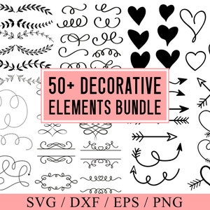 Ornaments Svg, 50+ Decorative Elements SVG, Text Decoration Svg, Flourishes Svg, Dividers Borders Svg, Commercial Use, Cricut,  Silhouette.