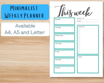 Minimalistischer Wochenplaner | Wochenplaner Printable | Wochenplaner | Wochenplan | To-Do Liste | Wöchentliche To Do Liste