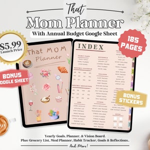 That Mom Digital Goodnotes Planner, (With Annual Budget Planner Google Sheet and Stickers), Mom Planner, iPad Planner, Yearly Budget Tracker