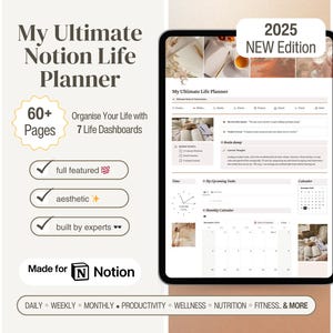 Ultimate Notion Life Planner 2025, Notion All-in-One Dashboard, Aesthetic Notion Planner, ADHD-Friendly That Girl Notion Template