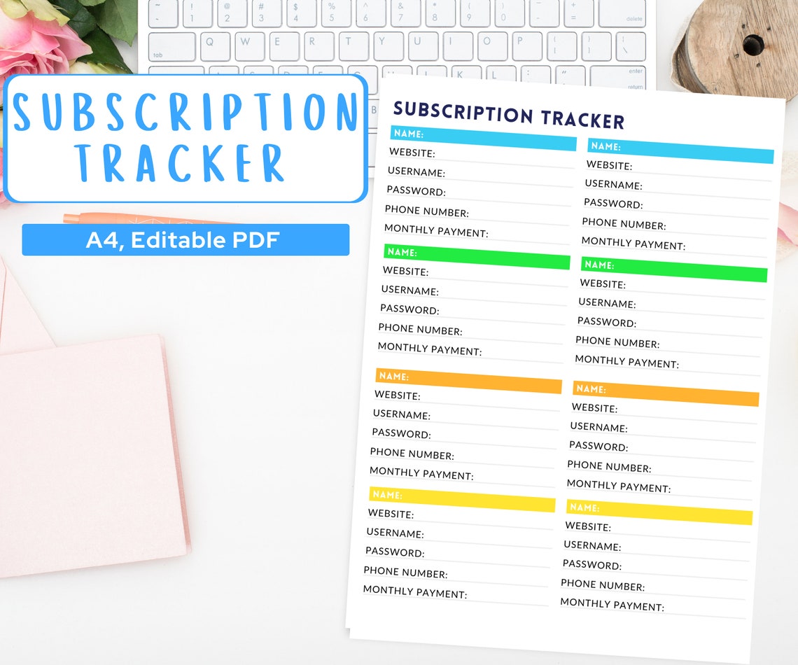 Subscription Tracker Subscription Template Editable PDF Etsy Subscription Tracker Subscription Template Editable PDF Etsy