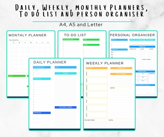 daily planner printable weekly planner printable monthly etsy