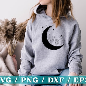 Floral Moon SVG, Moon Svg, Flowers Svg, Floral decoration Svg, Floral Svg, Half moon Svg, Svg files for cricut, Svg for silhouette