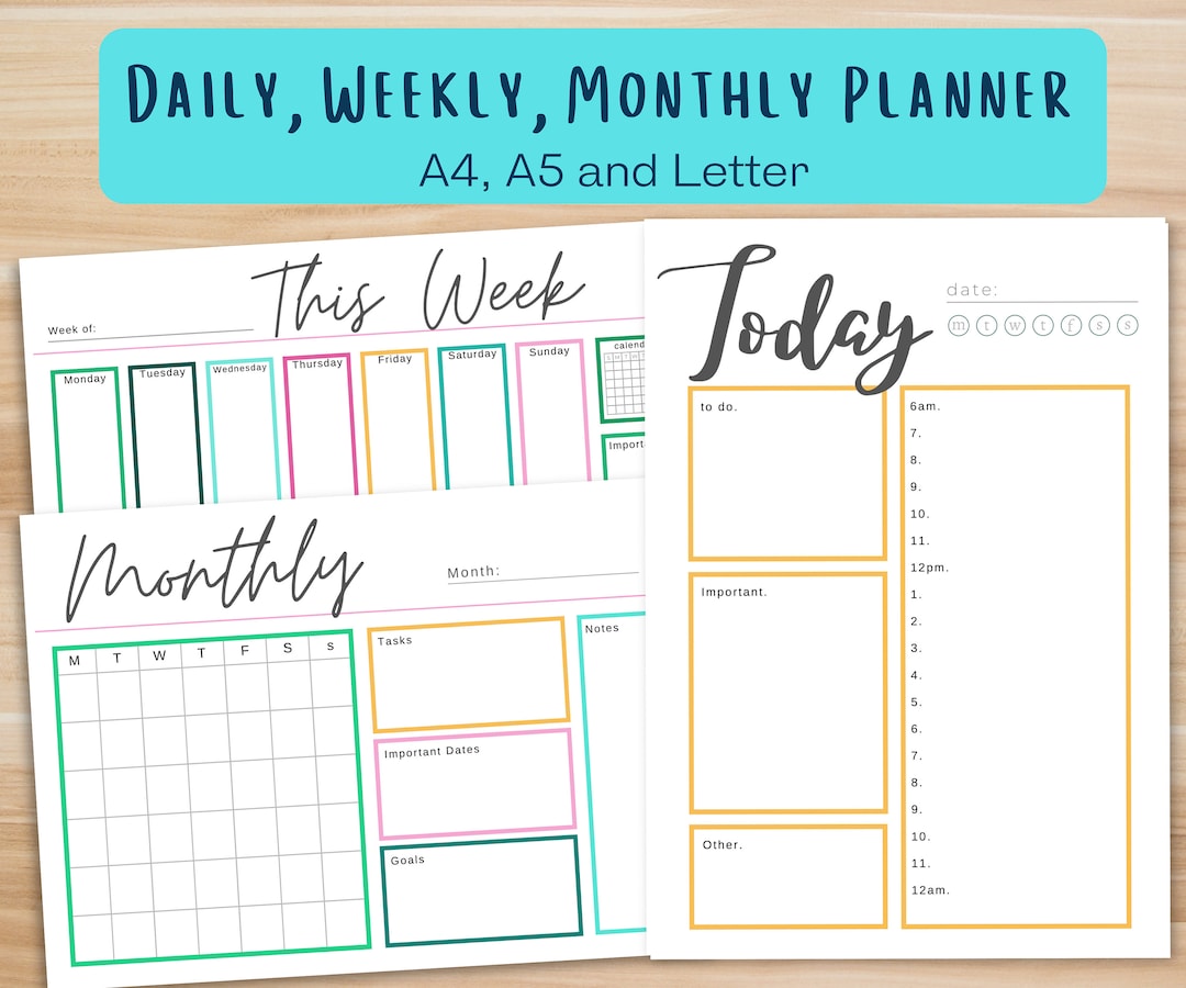 Daily Planner Printable | Weekly Planner Printable | Monthly Planner ...