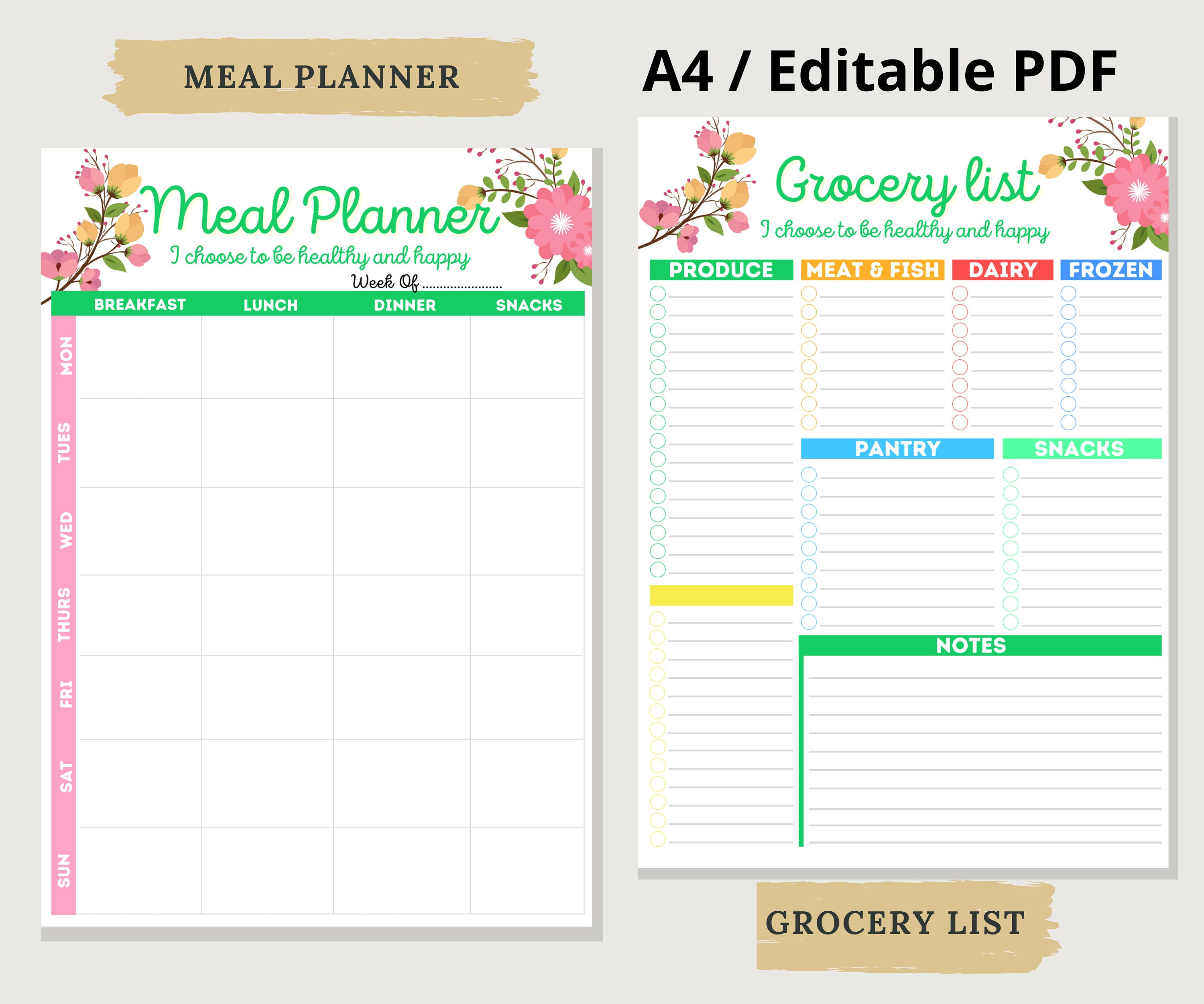 Meal Planner Printable With Grocery List Printable Editable - Etsy