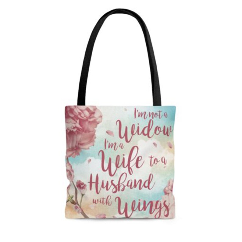 I\u2019m Not A Widow I\u2019m A Wife To A Husband With Wings Vintage Canvas Tote Bag \u2013 Shoulder Bag \u2013 Reusable Grocery Shopping Bag