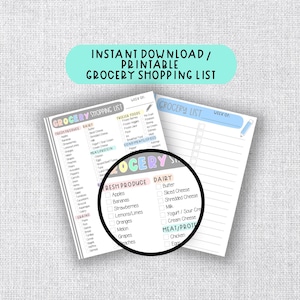 Rainbow Grocery Shopping List Printable: Meal Prep Planner (Digital Download)