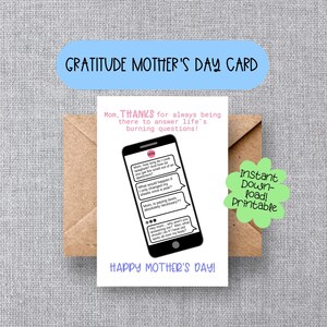GRAPPIGE MOEDERDAGkaart tekstberichten Bedankt voor het beantwoorden van de vragen van het leven, afdrukbare digitale downloadkaart voor onmiddellijk cadeau geven