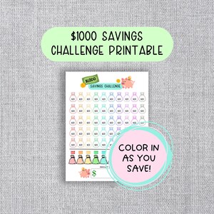 Printable 1000 Thousand Dollar Savings Challenge | Instant Download | Money Saving Goal | Save Twenty 20 Dollars at a Time