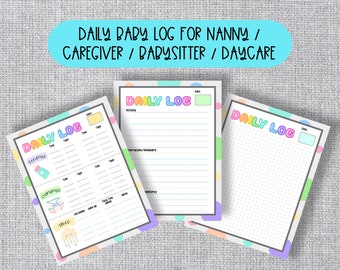 Daily Baby Care Log: Nanny, Daycare, Babysitter Report (Digital Download ONLY - must print at home)