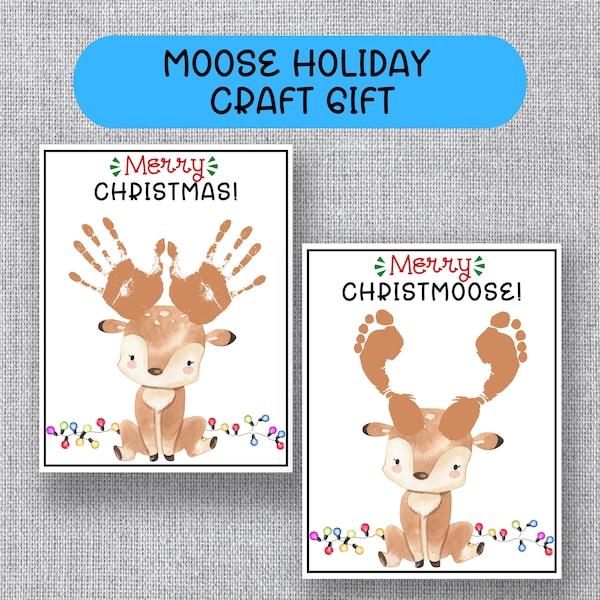 HOLIDAY HANDPRINT Art, Handmade Moose Gift from Baby/Toddler/Child, DIY Finger-paint Christmas Craft Present for Instant Digital Download