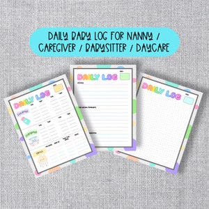 Daily Baby Care Log, Printable Nanny, Daycare, Caregiver, Babysitter Report, Fillable PDF, Nanny Log, Daycare Report, Babysitter PDF
