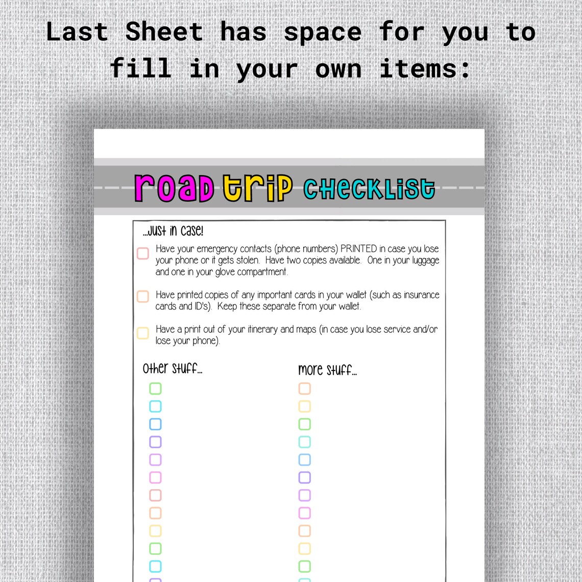 INSTANT PRINTABLE PACKING List for Road Trip, With Clear Categories ...