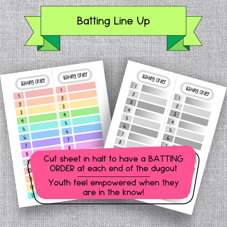 Baseball Coaching Printable Pages, Lineup Cards, Editable Batting Order