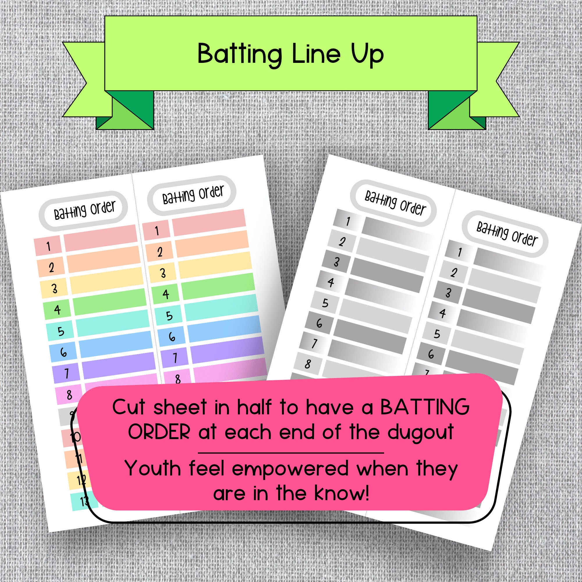 Baseball Coaching Printable Pages, Lineup Cards, Editable Batting Order ...