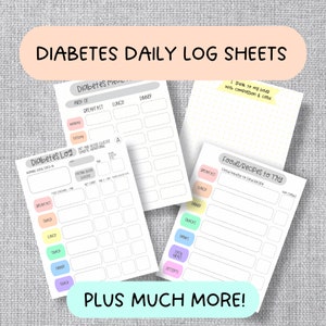 PRINTABLE BLOOD SUGAR Tracking Log Sheets for Type 1 or 2 Diabetes, Meal Planner, Foods/Recipes to Try & Affirmation Journal Pages