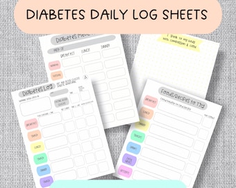 Hojas de registro de seguimiento de azúcar en sangre para diabetes tipo 1 o 2, además de planificador de comidas y más (SOLO descarga digital; debe imprimir en casa)