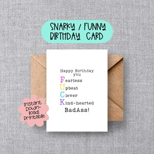 Carte d’anniversaire imprimable sarcastique avec des jurons | Téléchargement instantané pour votre ami badass ou membre de votre famille