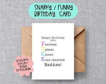 Sarcastic Printable Birthday Card with Swear Words | Instant Download for Your Badass Friend or Family Member