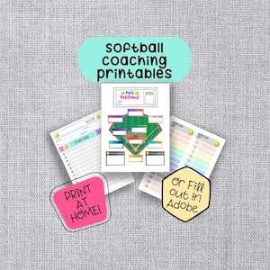 Softball Coaching Printable Pages, Lineup Cards, Editable Batting Order, Fielding Sheets, Instant Download, Bonus Softball Season Schedule