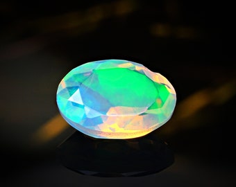 Multi Fire Opal Oval Shape Loose Gemstone , Ring Size Ethiopian Opal Faceted Oval Cut Gemstone