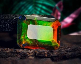 AAA grade opal - Ethiopian welo opal - loose black opal gemstone - faceted opal 8x6mm octagon cut - October birthstone