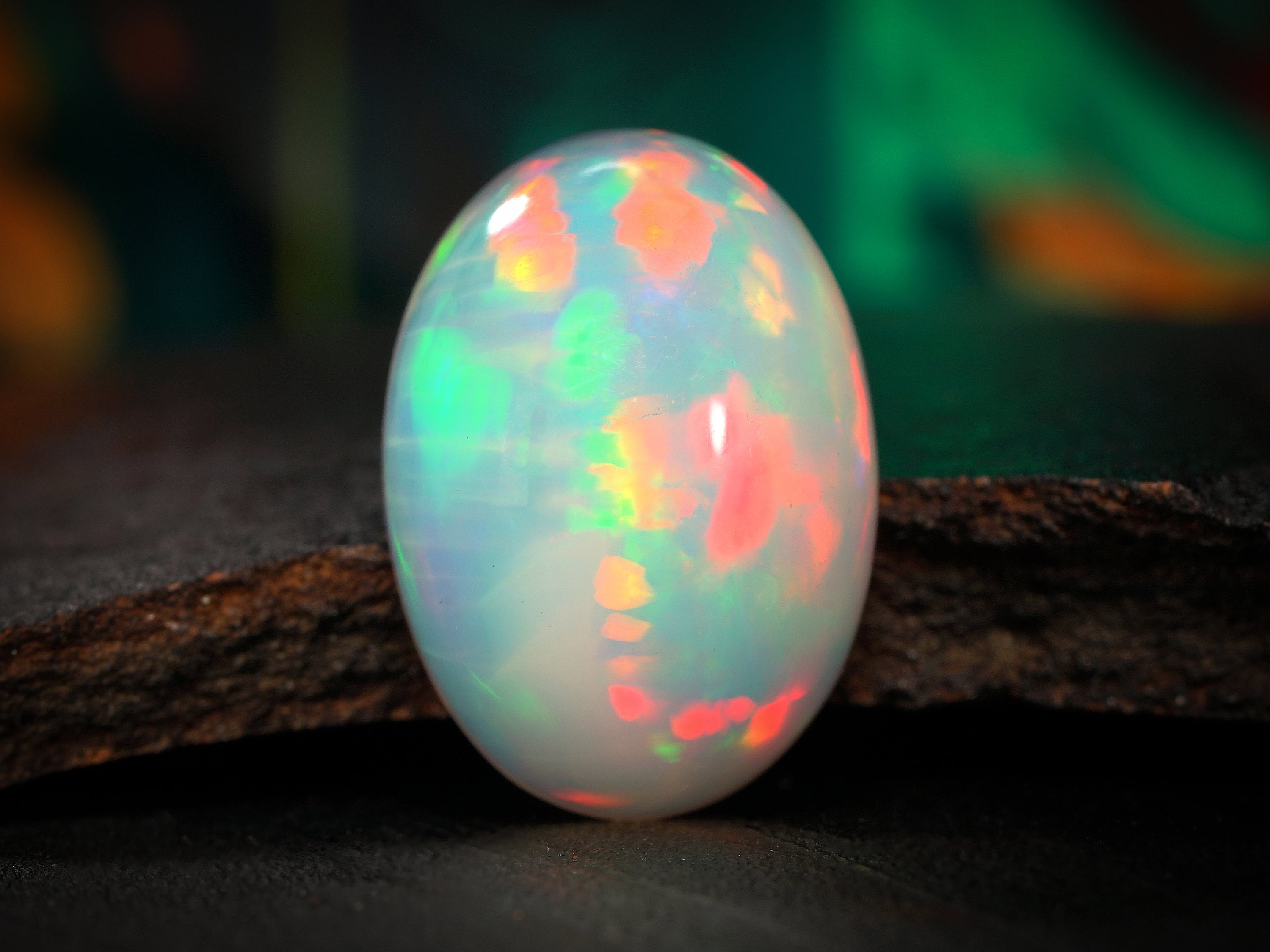 Ethiopian Welo Opal Cabochon - Natural White Rainbow Fire Gemstone - 14x10mm - Crafting Supplies