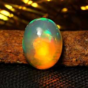 untreated Ethiopian welo opal cabochon, loose natural yellow opal gemstone 9x7mm - October birthstone