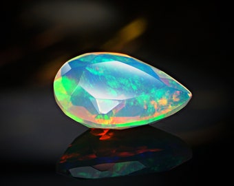 Opale éthiopienne naturelle facettée taille poire, pierre semi-précieuse 9 x 7 mm