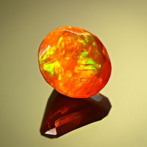 7mm AAA Grade Orange Opal , Multi Fire Opal Faceted Round Cut , Orange Opal Cut Stone , Ethiopian Orange Faceted Opal