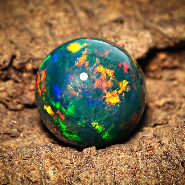 AAA grade opal - Ethiopian welo opal - loose black opal gemstone - opal cabochon 7mm round cab - October birthstone