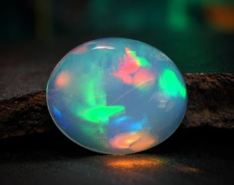 Natürlicher äthiopischer Welo-Opal-Cabochon – Weißer Regenbogenfeuer-Edelstein – 12 x 10 mm