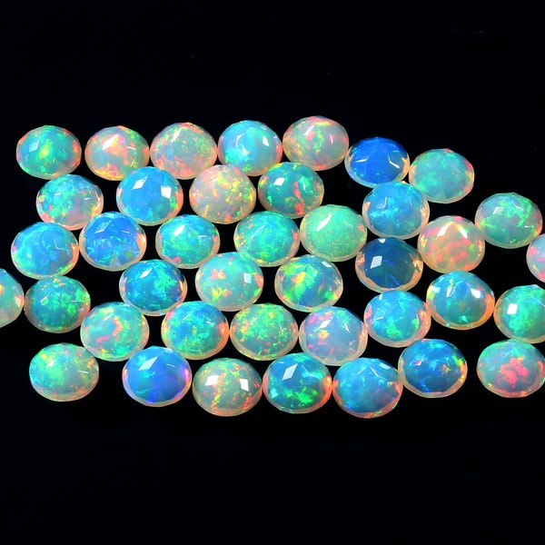 Natural Ethiopian Opal Round Faceted Cut Loose Gemstone 8mm, Semi Precious Stone