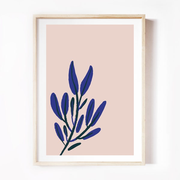 Blue Flower Art, Blue Art, Boho Art, Floral Art, Botanical Art, Peach Art, Wall Art, Art Minimaliste, Art Abstrait, Téléchargement numérique, Art