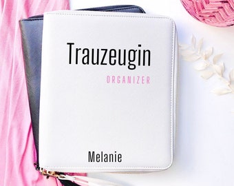 Geschenk für die Trauzeugin | Trauzeugin Organizer straight | Reißverschluss Tasche | in zwei Farben | Trauzeuginnen Planer