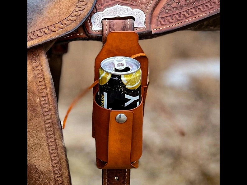 Leather Drink Holder for Billet Saddle Strap Equestrian Drink holder for saddle Laser Engraving Personalization Two sizes image 6